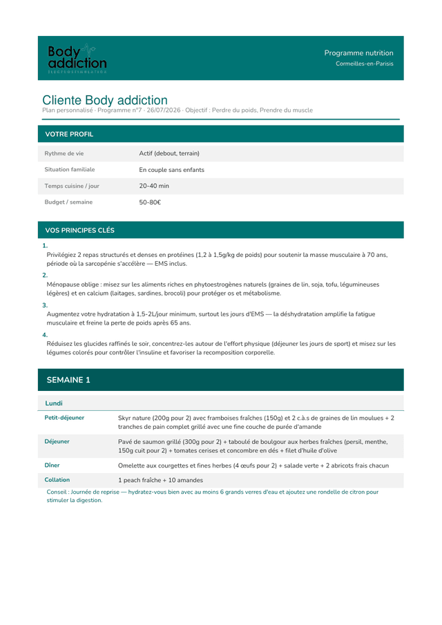 Plan nutrition personnalisé